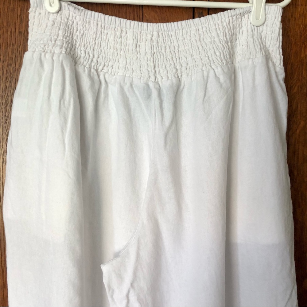 Tahari White Wide-Leg Embroidered Pants Pockets Boho XL Linen blend - Picture 9 of 14